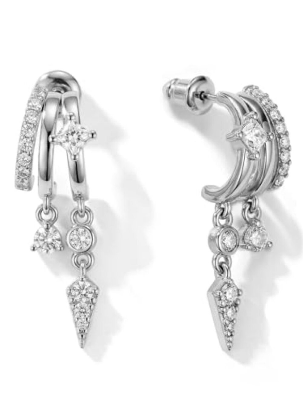 Triple Huggie Stacked Earrings for Women‎ Gold Chain Drop Dangle Earrings Cute